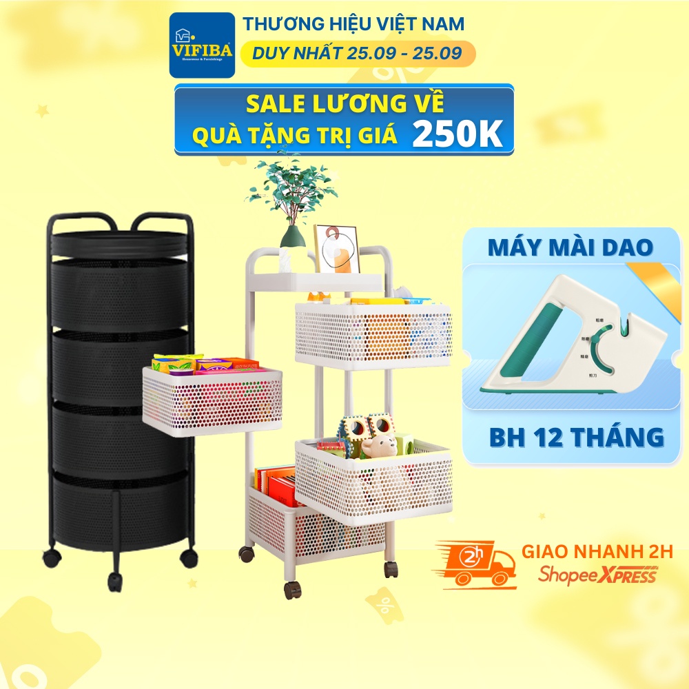 Kệ xoay nhà bếp VIFIBA Loại tròn 4 Tầng 30x30x80cm Sơn tĩnh điện Thép carbon không gỉ Màu đen