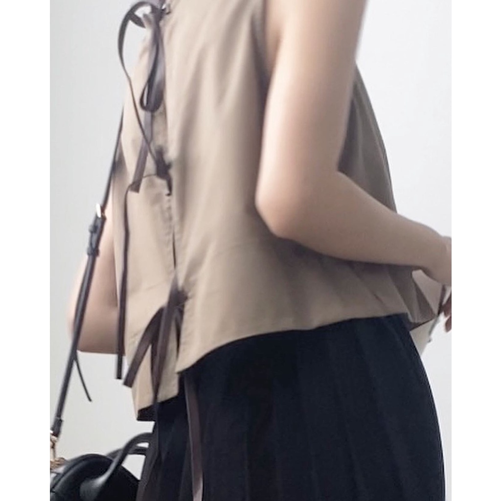 Áo kiểu croptop hở lưng thắt dây nơ cực hot , chất kaki dày dặn - immin.h