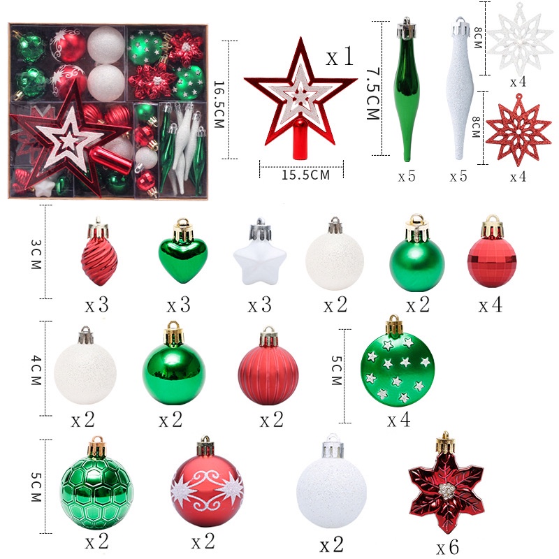 Bộ 58 Trái Châu Trang Trí Cây Thông Noel