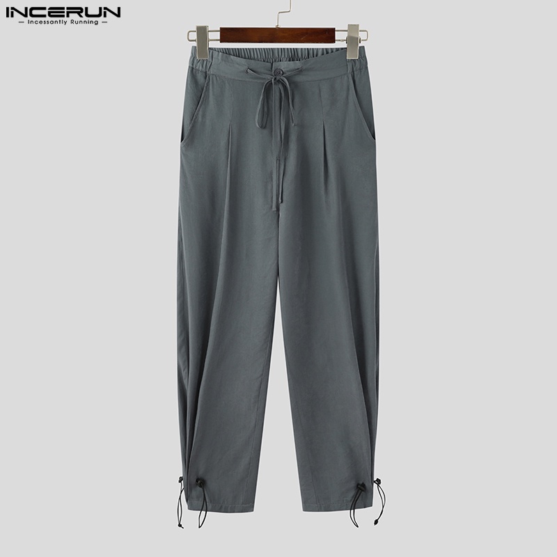 Quần baggy INCERUN dài ống rộng thiết kế dây rút phong cách punk cá tính thời trang cho nam