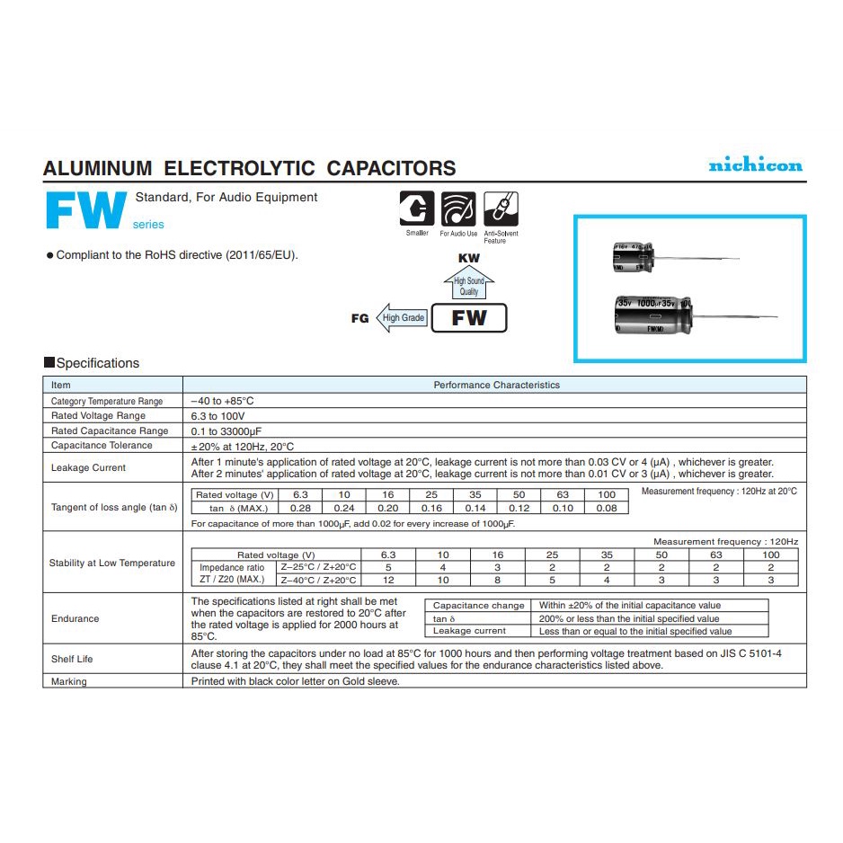 Tụ Nichicon FW 220uf 25V mới chính hãng