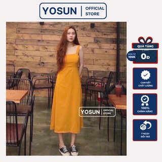 [ẢNH THẬT CUỐI] Đầm Nữ Đi Biển Hay Dây Thắt Nơ Eo Sau Hở Lưng Quyến Rũ Trẻ Trung, Đầm Maxi Nữ Form Dài Màu Vàng