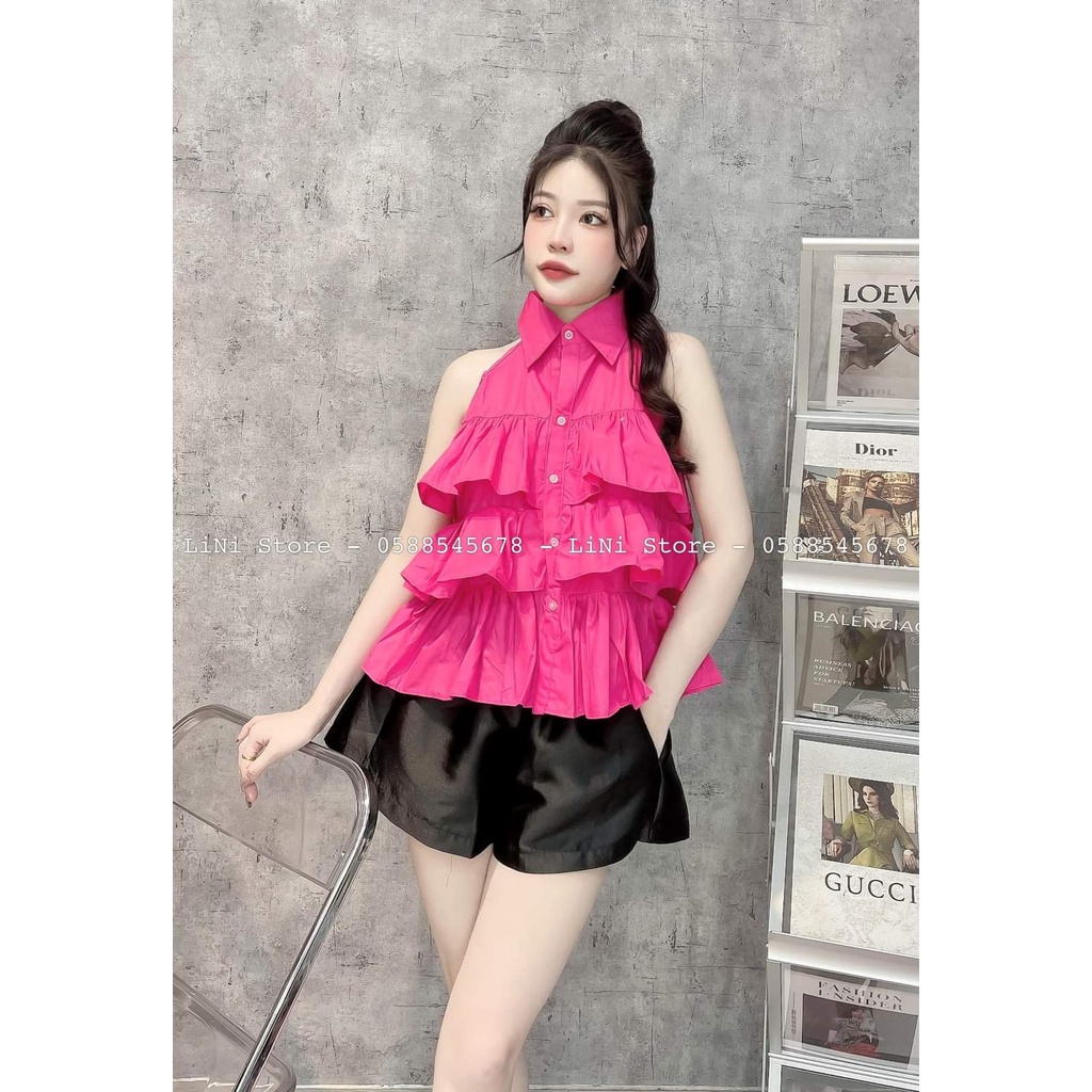 [10.10 Sales Freeship] Set bộ tiểu thư nữ, set áo sơ mi bèo tầng sát nách mix quần short đùi đi chơi xinh xắn mtb