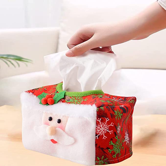 Hộp Đựng Khăn Giấy Hình Chữ Nhật Bằng Vải Màu Xanh Lá / Đỏ Trang Trí Giáng Sinh