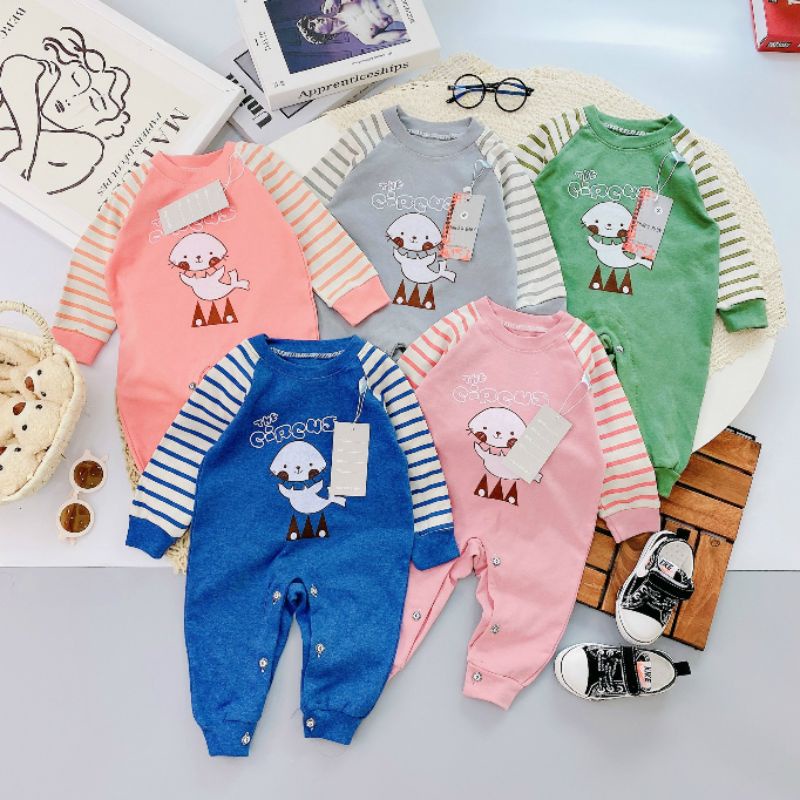 Body Dài Tay Thu Đông Vải Cotton Nỉ Cho Bé 3-9kg