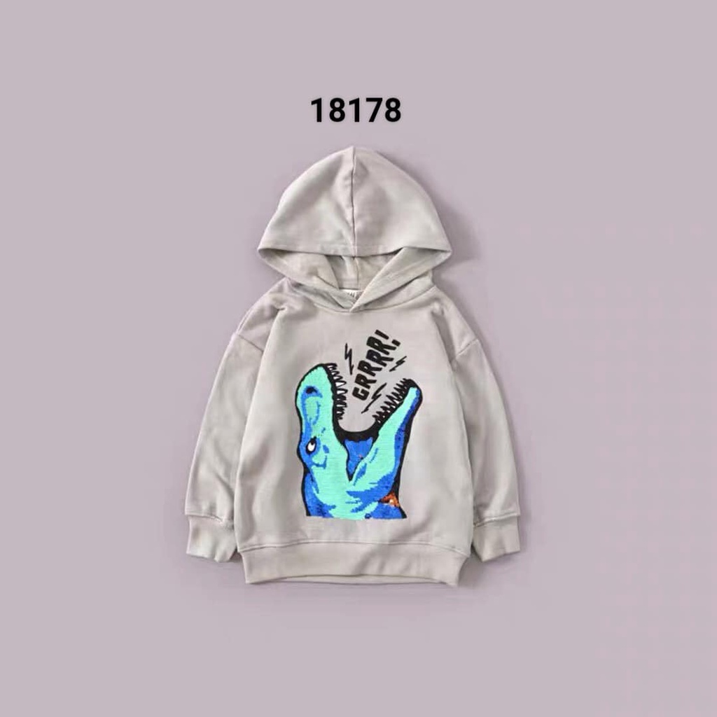 Aó hoodie áo nỉ mũ bé trai đính cườm hình khủng long size 2-8 tuổi