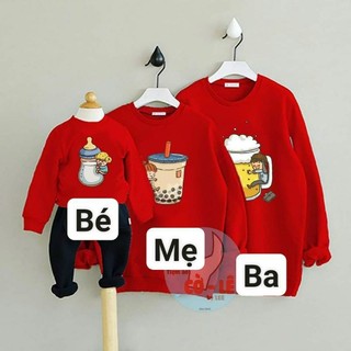 Áo sweater gia đình 3, 4, 5 người, áo nỉ gia đình thu đông màu đỏ đẹp nhất, áo dài tay unisex diện tết