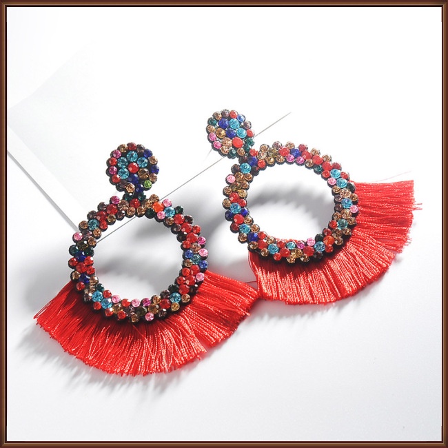 Đôi Khuyên Tai Tua Rua Đính Đá Nhiều Màu Sắc Phong Cách Boho Sang Trọng Dành Cho Nữ