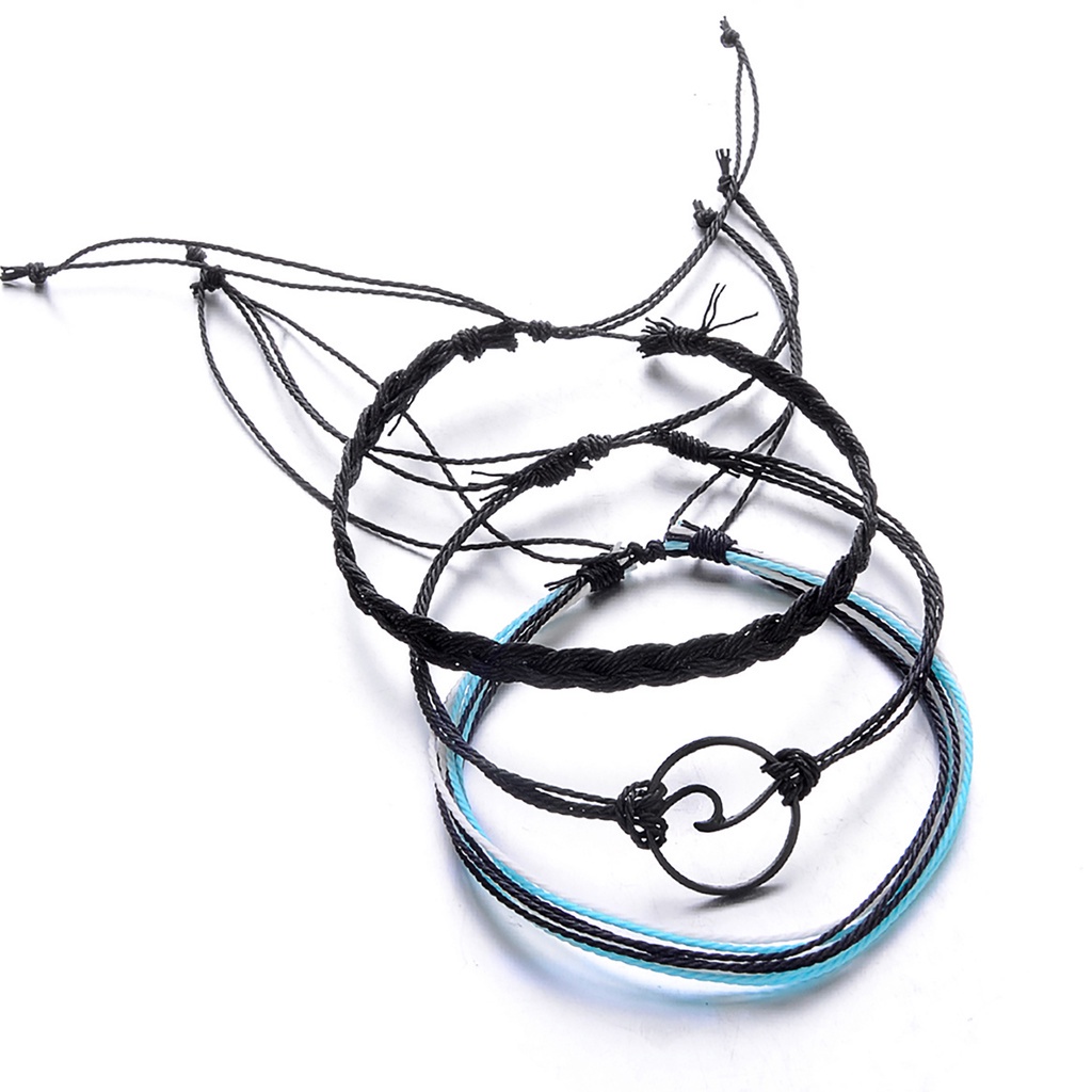 Set 3 vòng tay bện dây nhiều lớp phong cách boho cho nữ