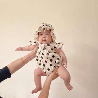 (GRH422) (5-12kg) Sét Bộ liền thân + mũ chấm bi (PUPPY KIDS) chấm bi đen