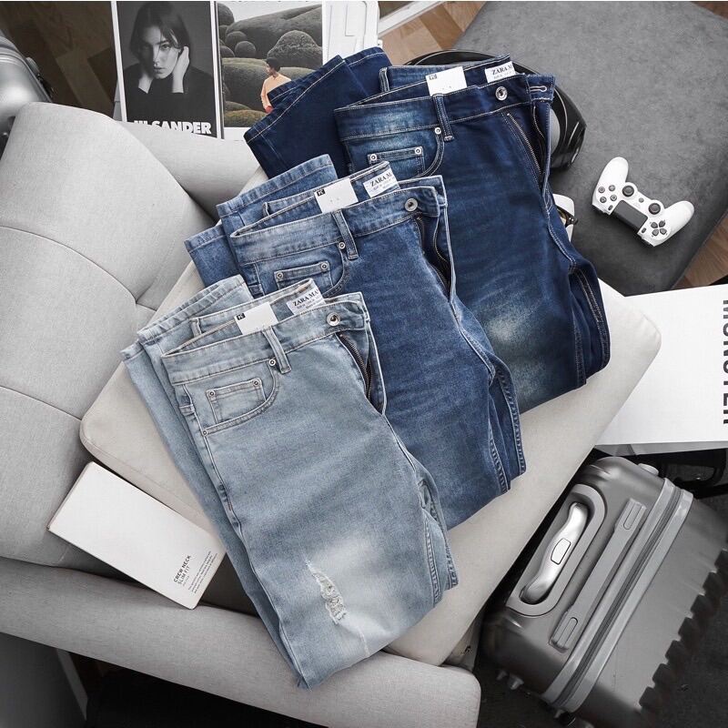 Quần jean nam xanh nhạt xước quần bò nam cao cấp đẹp mẫu mới ống ôm co dãn phong cách thời trang haian jean