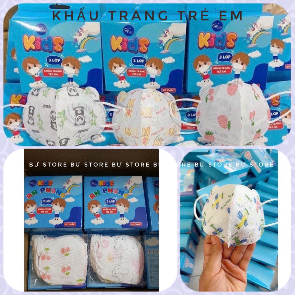 Khẩu Trang Trẻ Em, Khẩu Trang Bé Kháng Khuẩn Cao Cấp Free Size Từ 4-10 Tuổi [Combo 10 Chiếc]