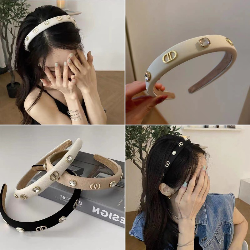 Băng Đô Cài Tóc Xốp Đính Kim Cương Chữ D Đơn Giản Thời Trang Hàn Quốc Cho Nữ
