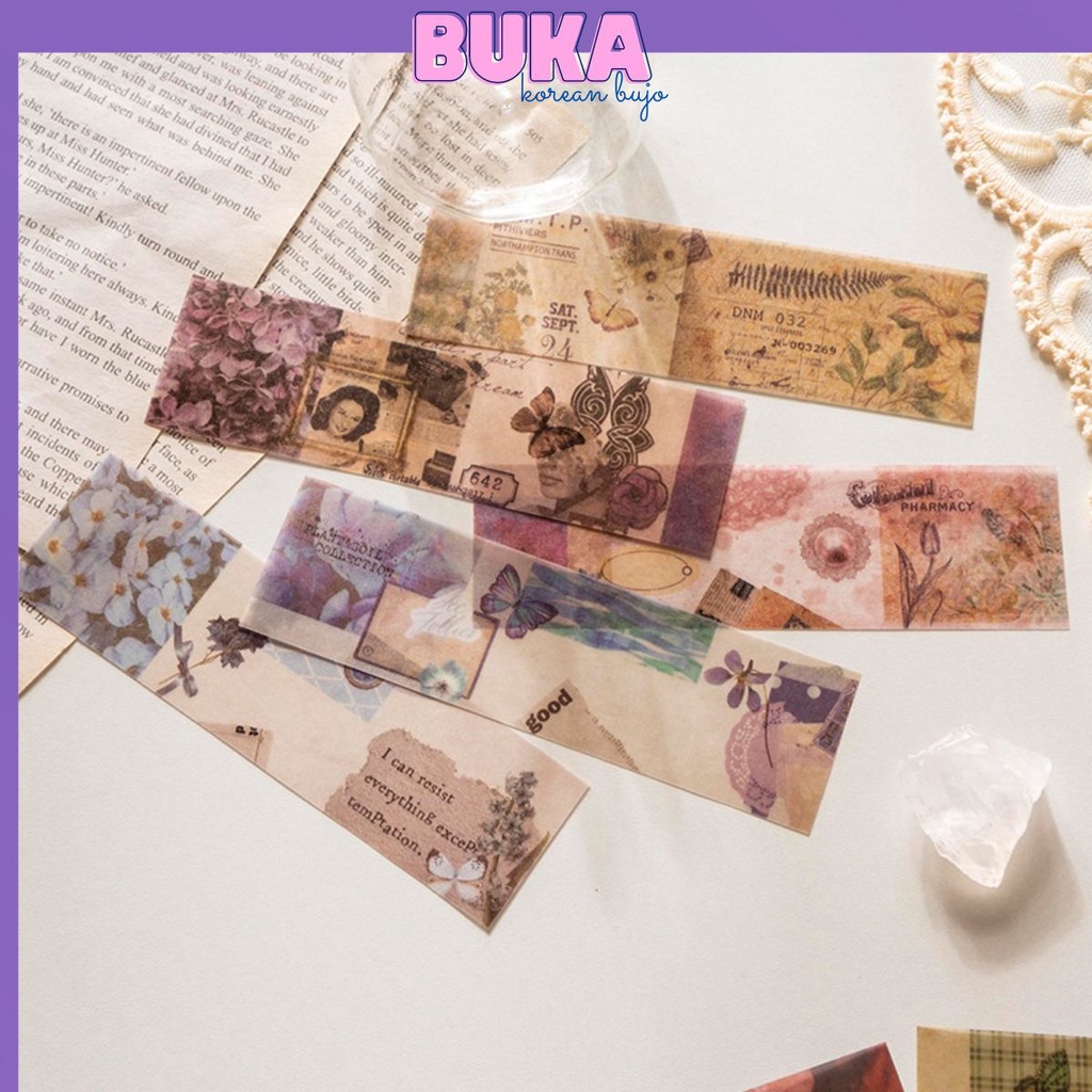Hộp sticker kiểu xé Retro cổ điển 30 tấm Bukavn Hình dán trang trí sổ tay làm thiệp bullet journal STKTH