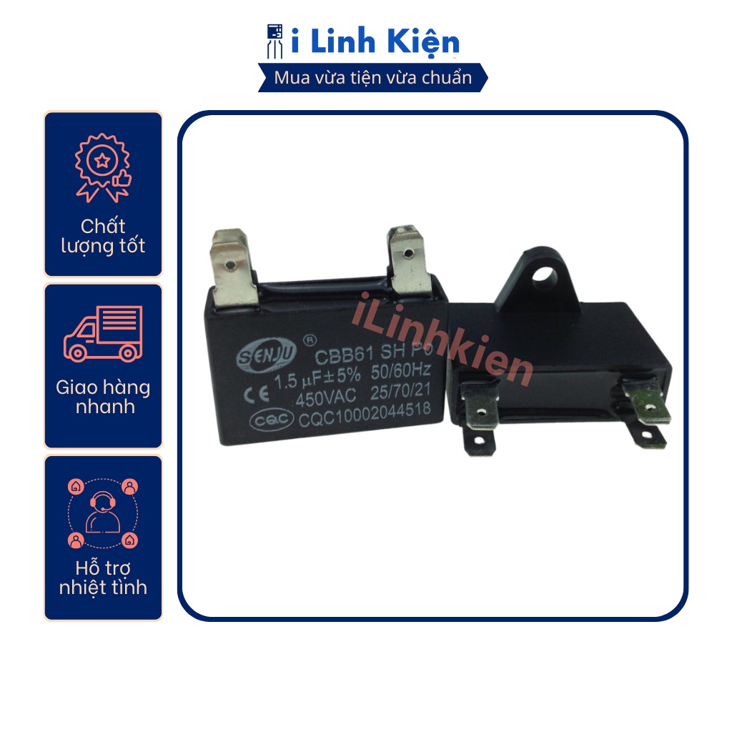 Tụ quạt 1uF 1.2uF 1.5uF 2uF 2.5uF 3uF 5uF 450VAC CBB61 chân cắm jack