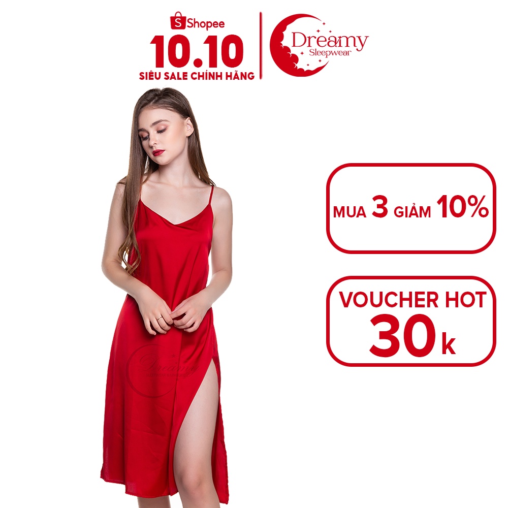 Váy ngủ hai dây đồ ngủ nữ dáng suông xẻ tà hai hông Dreamy VS07