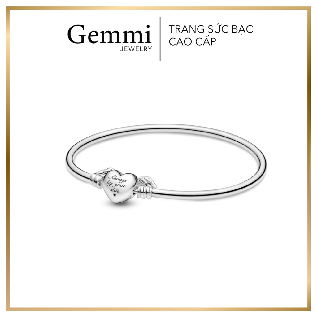 Vòng BẠC cao cấp Gemmi - Vòng tay cứng mix charm chốt khoá Tim Angle Bạc Thái S925