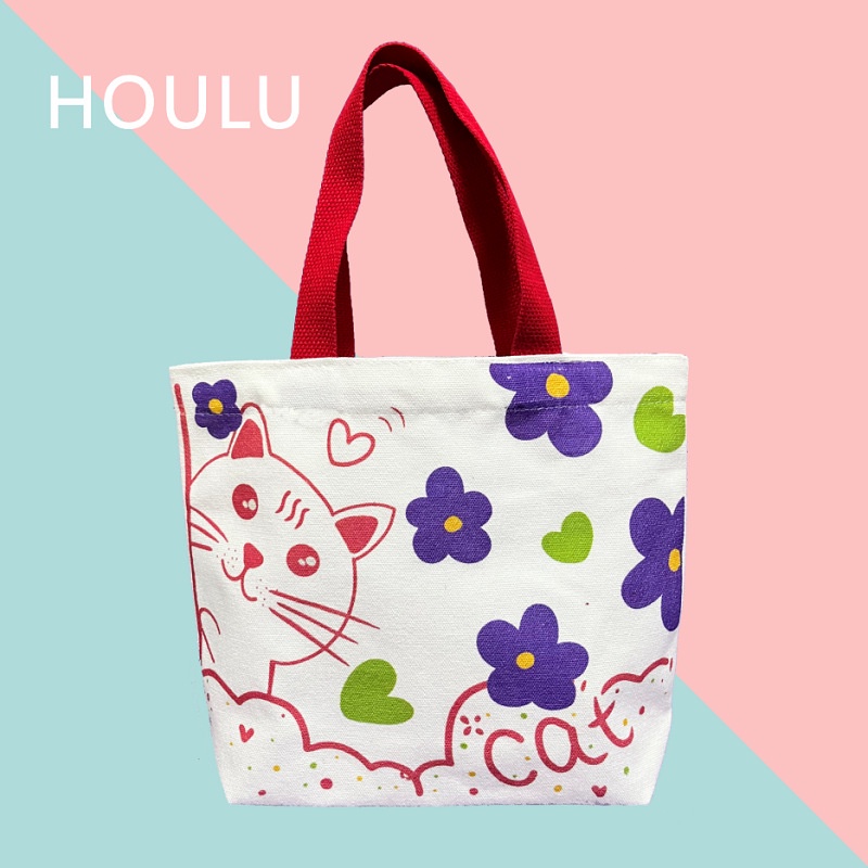Túi Vải Canvas Vuông Nhỏ Xinh In Họa Tiết Động Vật Hoạt Hình Đáng Yêu Thời Trang 2022