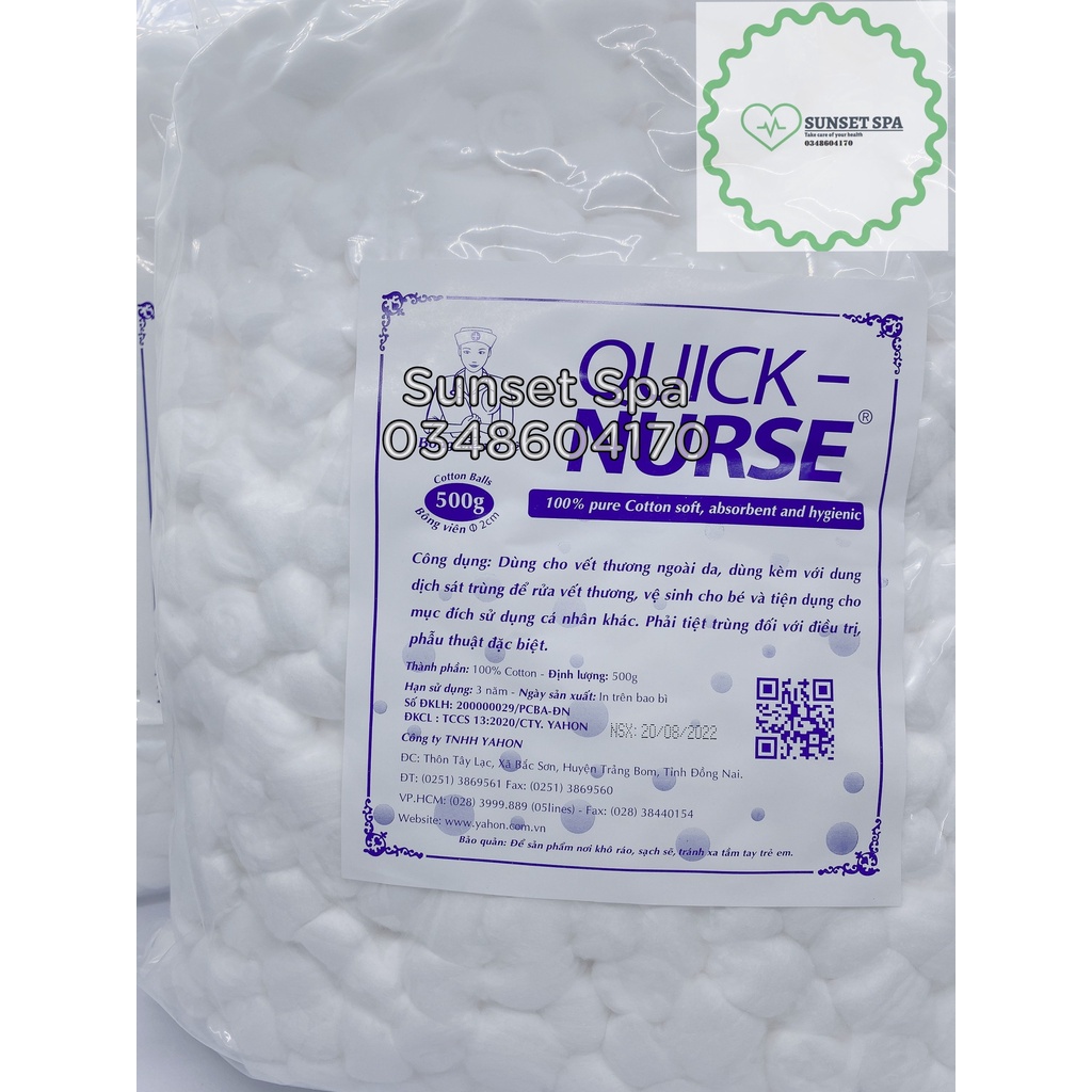 Bông Viên Y Tế Quick Nurse (Gói 500gr) - Gòn Viên Y Tế dùng trong bệnh viện, phòng khám, nha khoa, phun xăm thẩm mỹ