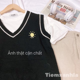 Áo gile len nữ thêu hình ngựa dáng basic