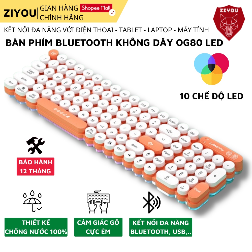 Bàn Phím Bluetooth Không Dây Ziyou OG80 Pin Trâu Có LED RGB 10 Chế Độ Nháy Kết Nối Đa Năng Với Điện Thoại/laptop/pc