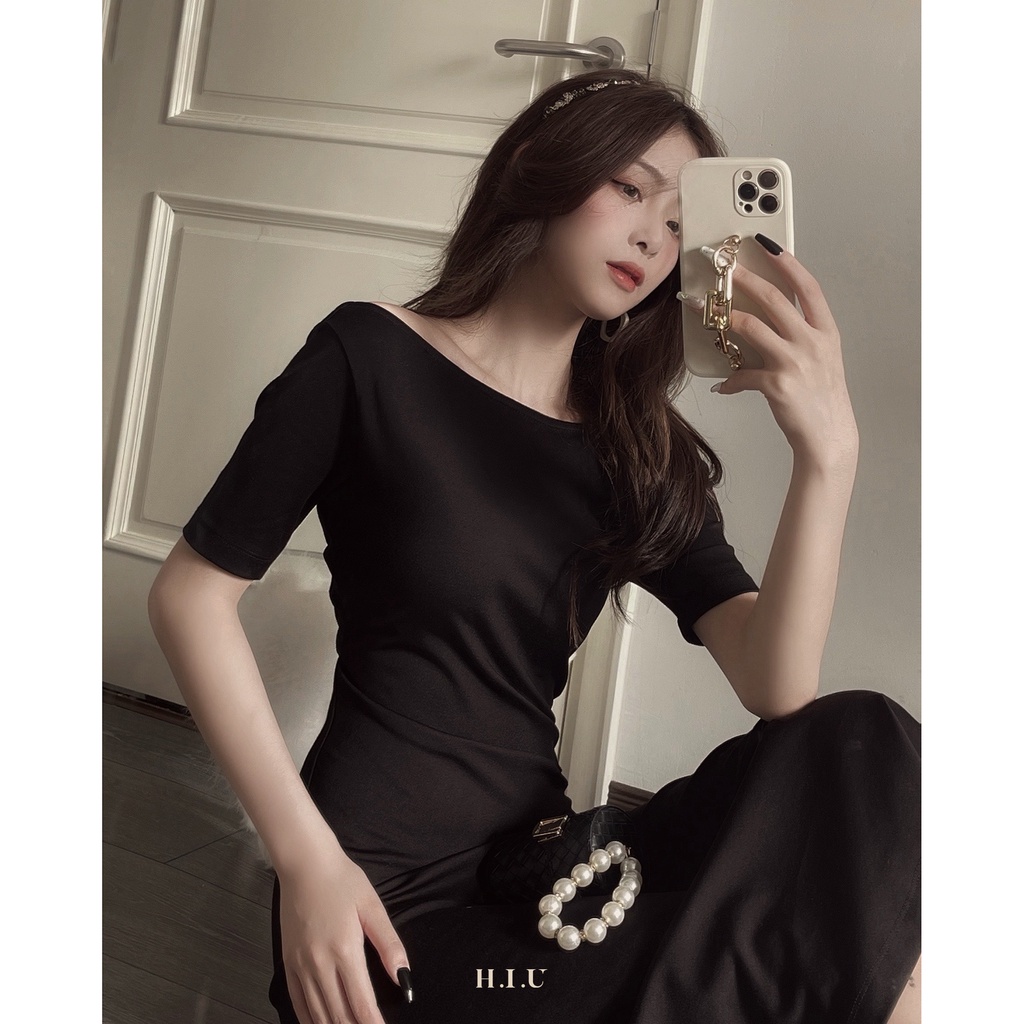 Váy nữ dáng dài Knit dress H.I.U Fashion , mặc 2 kiểu vải thun dày dặn, dãn 2 chiều khoét lưng sexy con gái HIU design