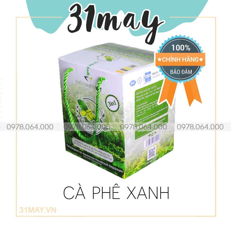 Cà Phê Xanh Giảm Cân Thiên Nhiên Việt Chính Hãng 30 Gói - Cafe Xanh Kháng Mỡ Hộp Lớn - 8936188260092