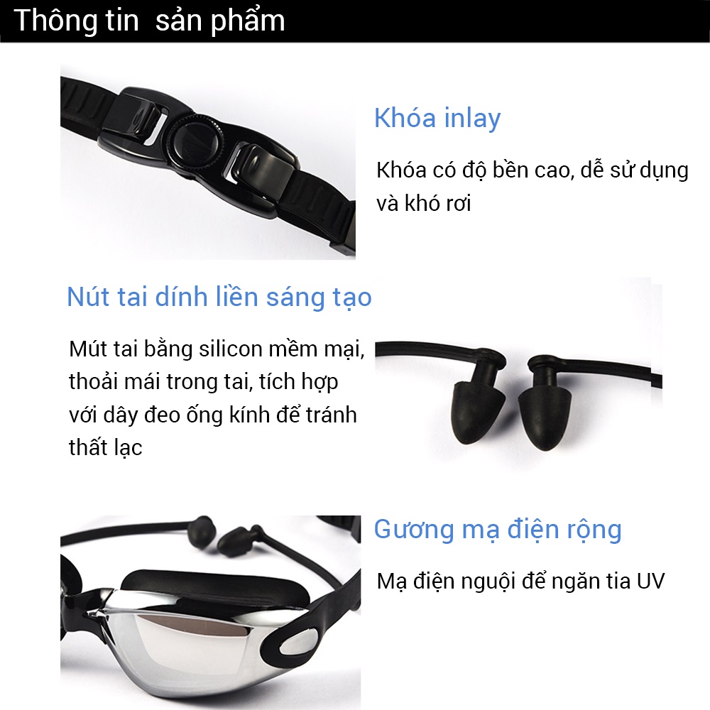 OneTwoFit Bộ kính bơi người lớn 4 trong1Bộ Kính bơi tráng gương kèm mũ bơi và bịt tai kẹp mũi cho nam nữ  ET005501