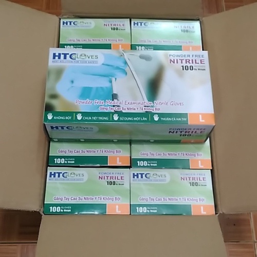 Găng tay y tế HTC Gloves có bột cao su latex màu trắng size S, M hộp 100 cái.