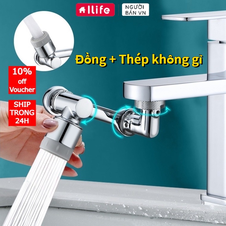 Đầu Nối Vòi Nước Vòi Xoay 1080 độ Thông Minh - Vòi nước lắp chậu rửa bát chén lavabo với 2 chế độ nước chảy