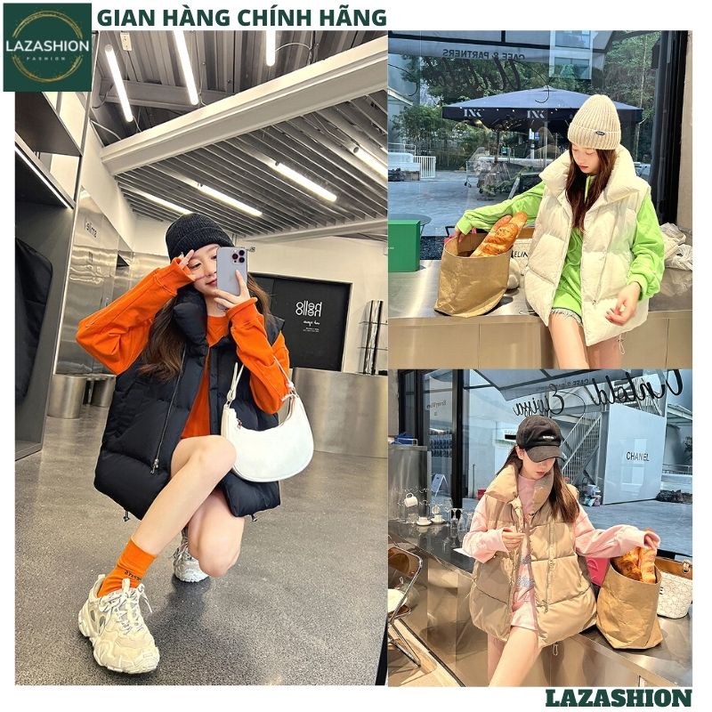 Áo gile phao nữ cổ cao lông vũ siêu nhẹ hàng QC cao cấp, Áo phao nam - nữ có túi lớp lót bên trong trần phao - LAZASHION