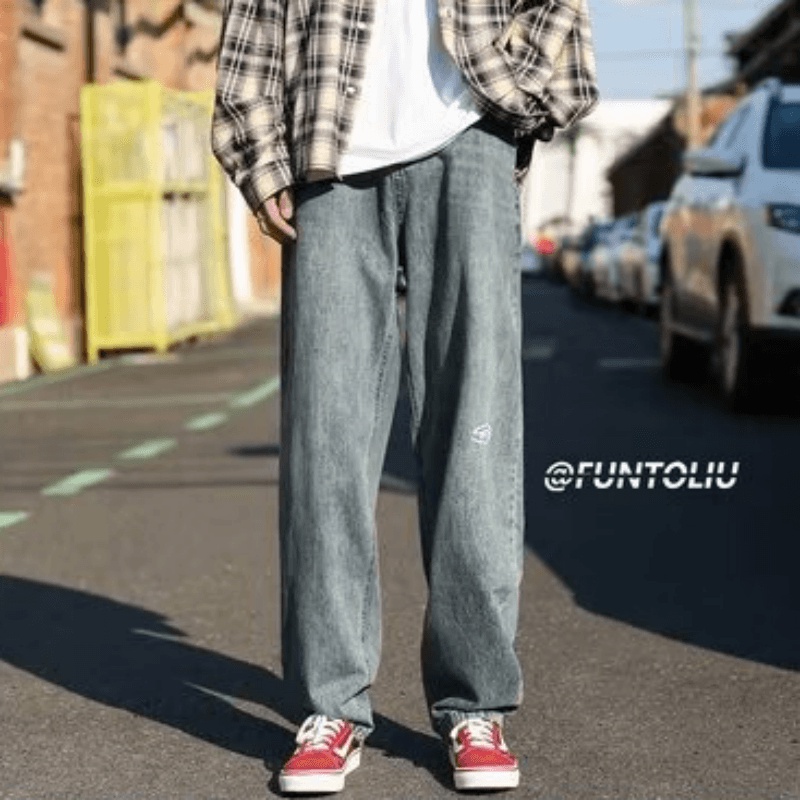 Quần jeans Dài Dáng Rộng Phong Cách Thời Trang Hàn Quốc Cho Nam Giới Size S-3XL