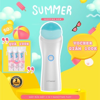 Máy rửa mặt công nghệ siêu âm 2 đầu cọ làm sạch 2in1 Nanotime F62Y HT Beauty làm sạch sâu, loại bỏ bã nhờn