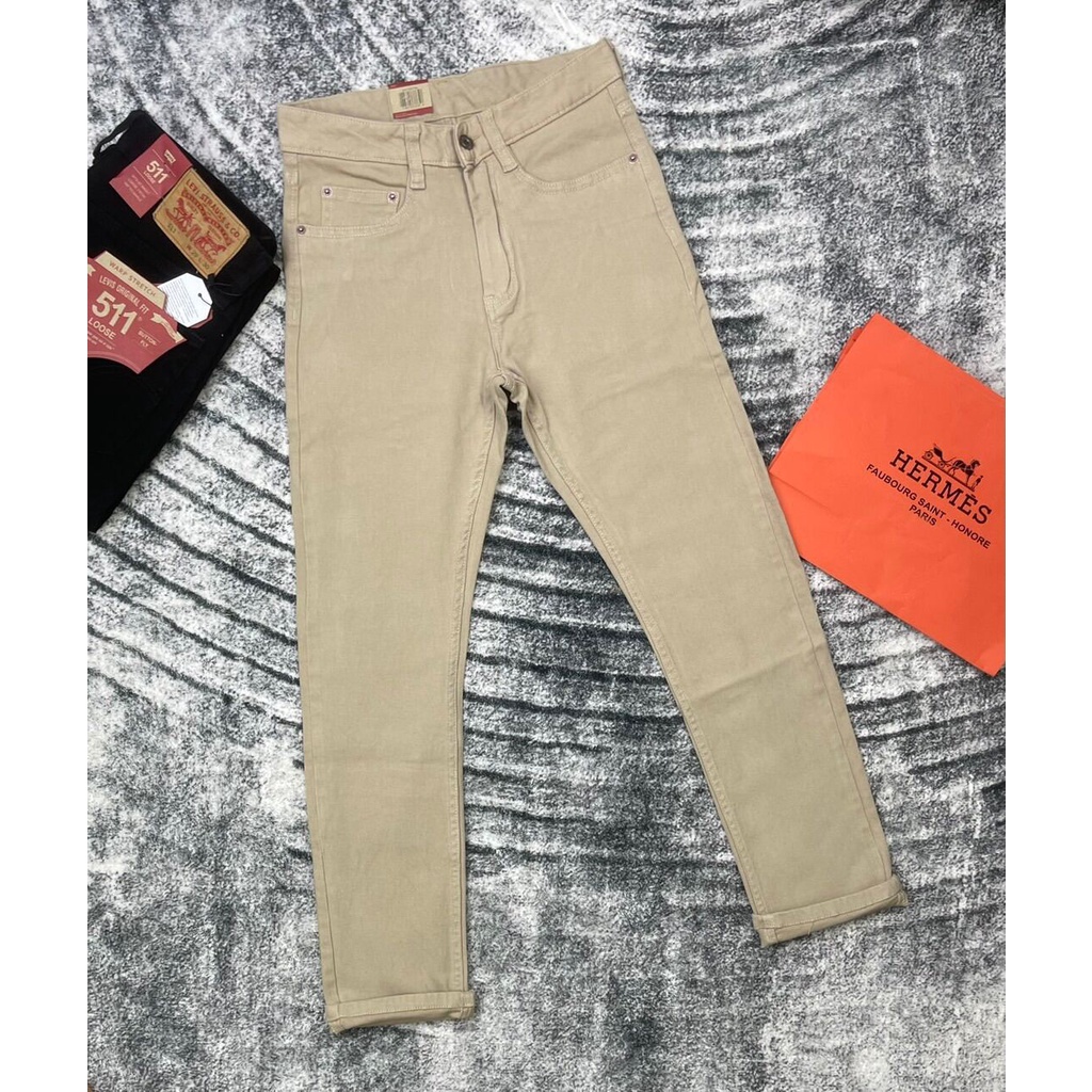 Quần Kaki Nam Cao Cấp màu bò, Quần bò Nam dáng đứng slimfit, Chất vải co giãn HAIANJEAN