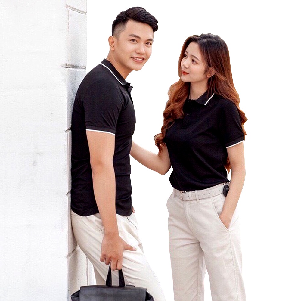 Áo Thun Có Cổ Thể Thao Vải Cá Sấu Mè Andromeda Màu Đen Sọc Trắng Nam Nữ ©️