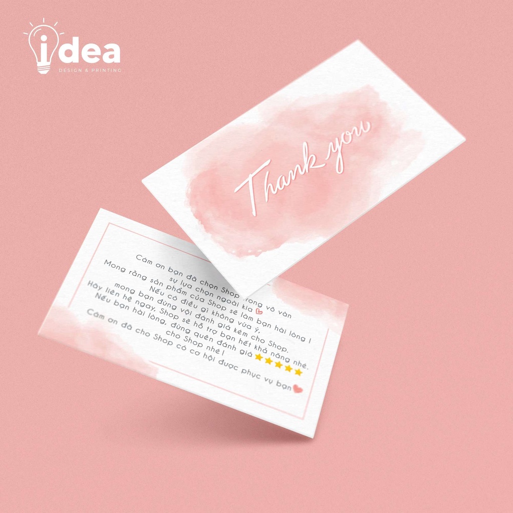 Card Cám Ơn, Thiệp Cảm Ơn, Card Thank You - Size 9x5,4cm - Giấy C300 Cán Màng Mờ 2 Mặt Màu Hồng Pastel