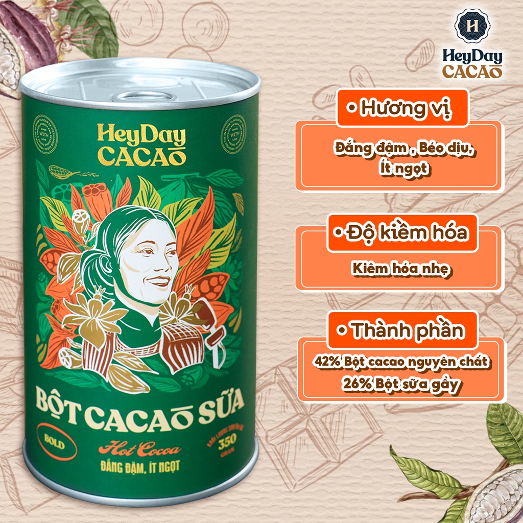 Lon 350g - Bột cacao sữa Bold gu đắng đậm, ít ngọt – Heyday Cacao