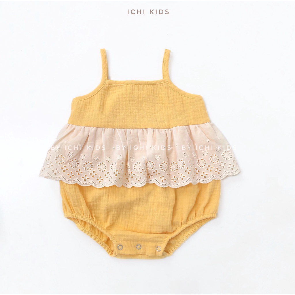 Romper phối bèo thô thêu cho bé gái