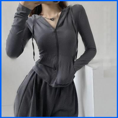 Áo Khoác Cardigan Mỏng Có Nón Và Khóa Kéo Ngắn Màu Trơn Phong Cách Retro Mỹ Mùa Xuân Hè Cho Nữ