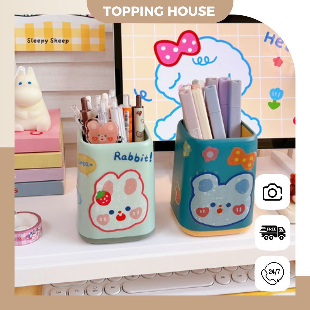 Lọ Ống Đựng Bút Nhựa Trang Trí Để Bàn Nhiều Màu Chống Trầy Xước - Topping House - DC19