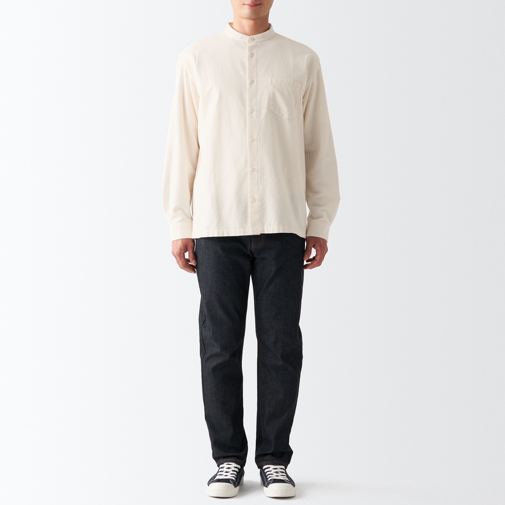Muji Áo Sơ Mi Nam Cổ Trụ Vải Flannel
