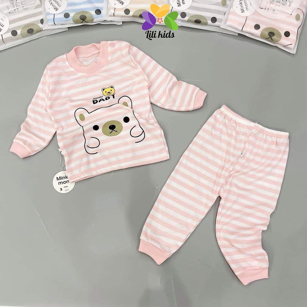 Bộ thu đông cho bé LILI.KIDS in hình gấu chất cotton nỉ mềm và ấm, Bộ dài tay cho bé trai bé gái 1 2 3 4 tuổi BDT09