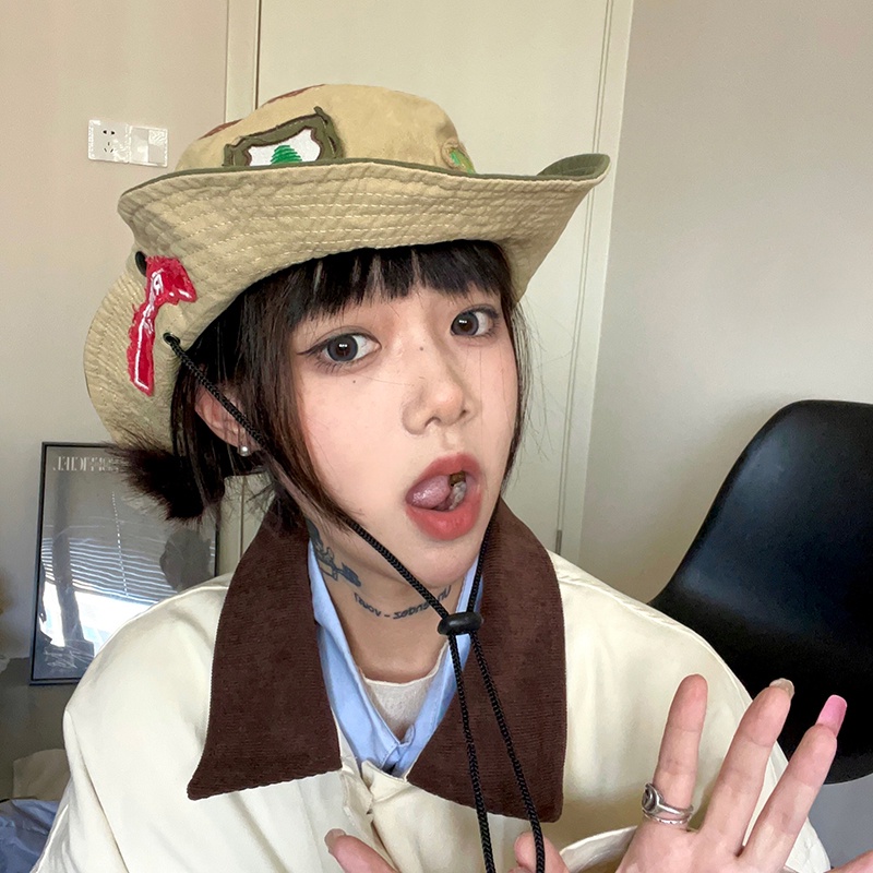 Mũ Bucket Thêu Huy Hiệu Phong Cách Cao Bồi Nhật Bản Vintage