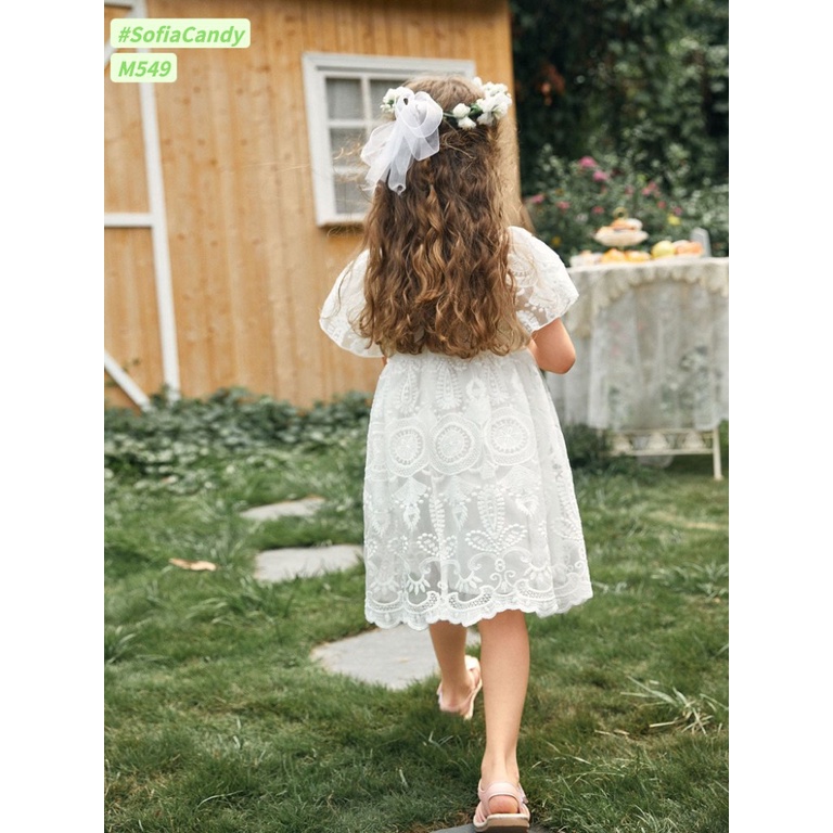 Đầm bé gái ren thêu trắng công chúa tiểu thư sang chảnh 10-40kg