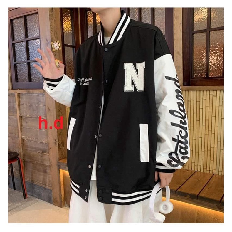Áo Bomber nam nữ Form Rộng Chất Liệu  GIó + Nỉ In Hình Chữ N Phong Cách Unisex