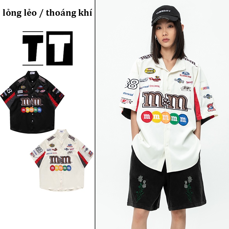 Sơ mi nam tay ngắn áo sơ mi nam form rộng hàn quốc collar Unisex áo biker TT - 1262