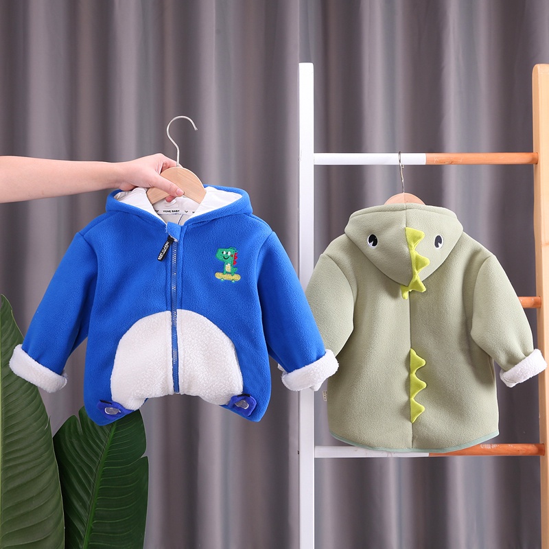 Áo Khoác Lông Cừu Thêu Hình Khủng Long Hoạt Hình Phối Khóa Kéo Kích Thước 80cm - 120cm Thời Trang Mùa Thu Cho Bé