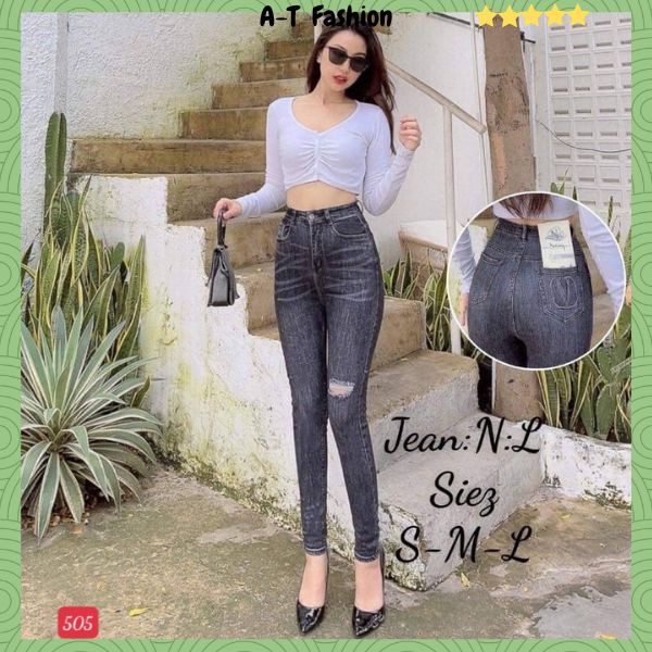 Quần jean nữ lưng cao màu đen rách chất bò co giãn skinny ôm dáng siêu xinh mịn sịn A-T Fashion - MQ505