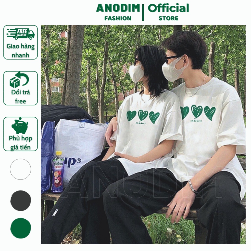 Áo đôi đẹp dễ thương, áo thun in hình 3 trái tim ngang đáng yêu