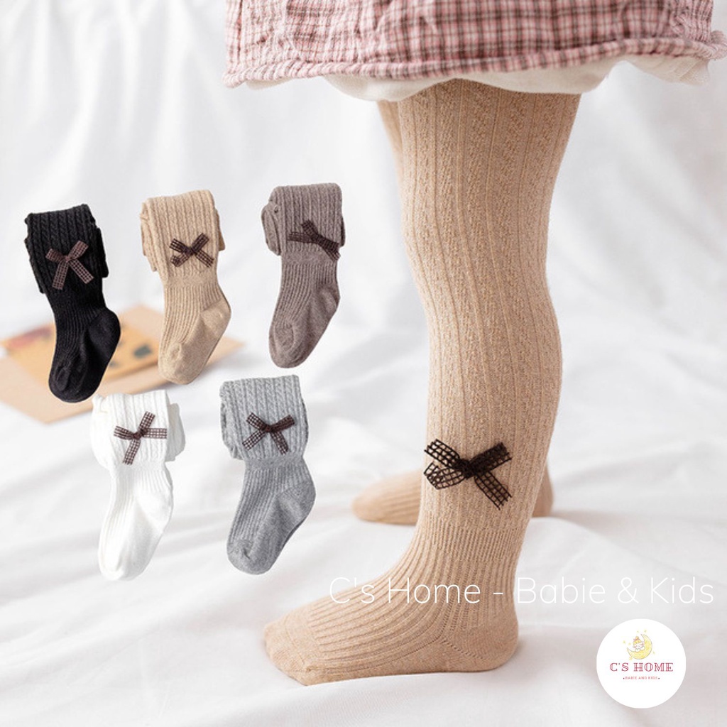 Quần tất len đính nơ trơn màu cho bé gái style Hàn Quốc, co giãn 4 chiều, size từ 1 đến 8 tuổi